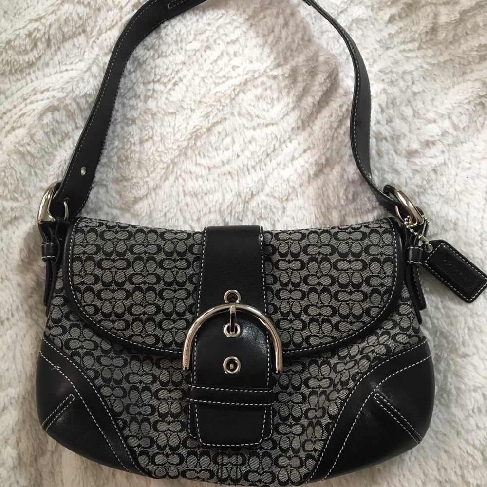 COACH black leather fabric bag with buckle